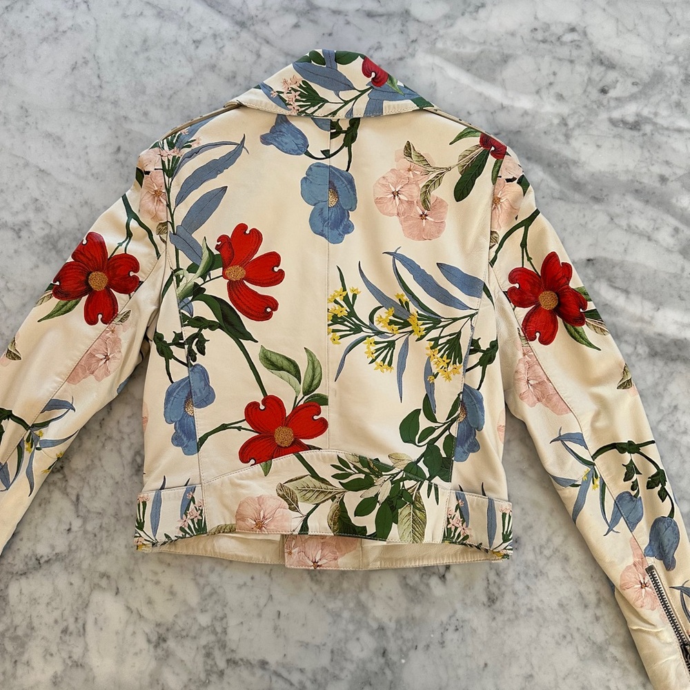 Alice + Olivia Red and Green Floral Biker Jacket - Picture 6 of 16